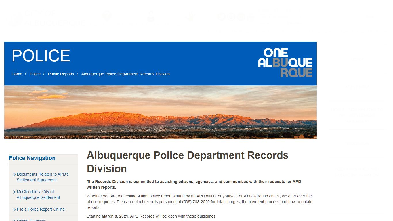 Albuquerque Police Department Records Division — City of Albuquerque